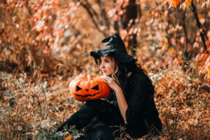 Witch costume in the forest